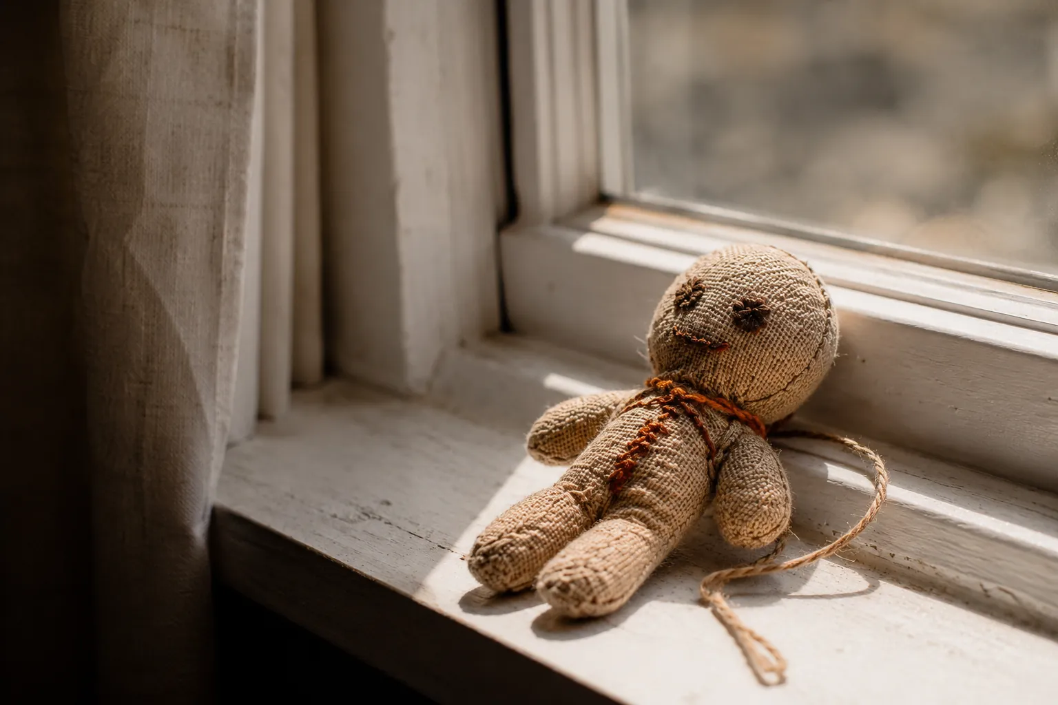 A Voodoo Vodka linen poppet kept in the wild — a #PourWithPurpose keepsake still.