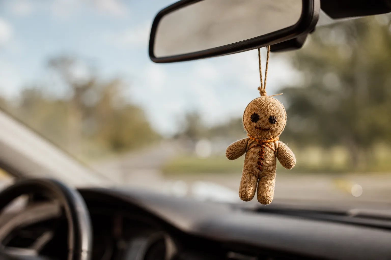 A Voodoo Vodka linen poppet kept in the wild — a #PourWithPurpose keepsake still.