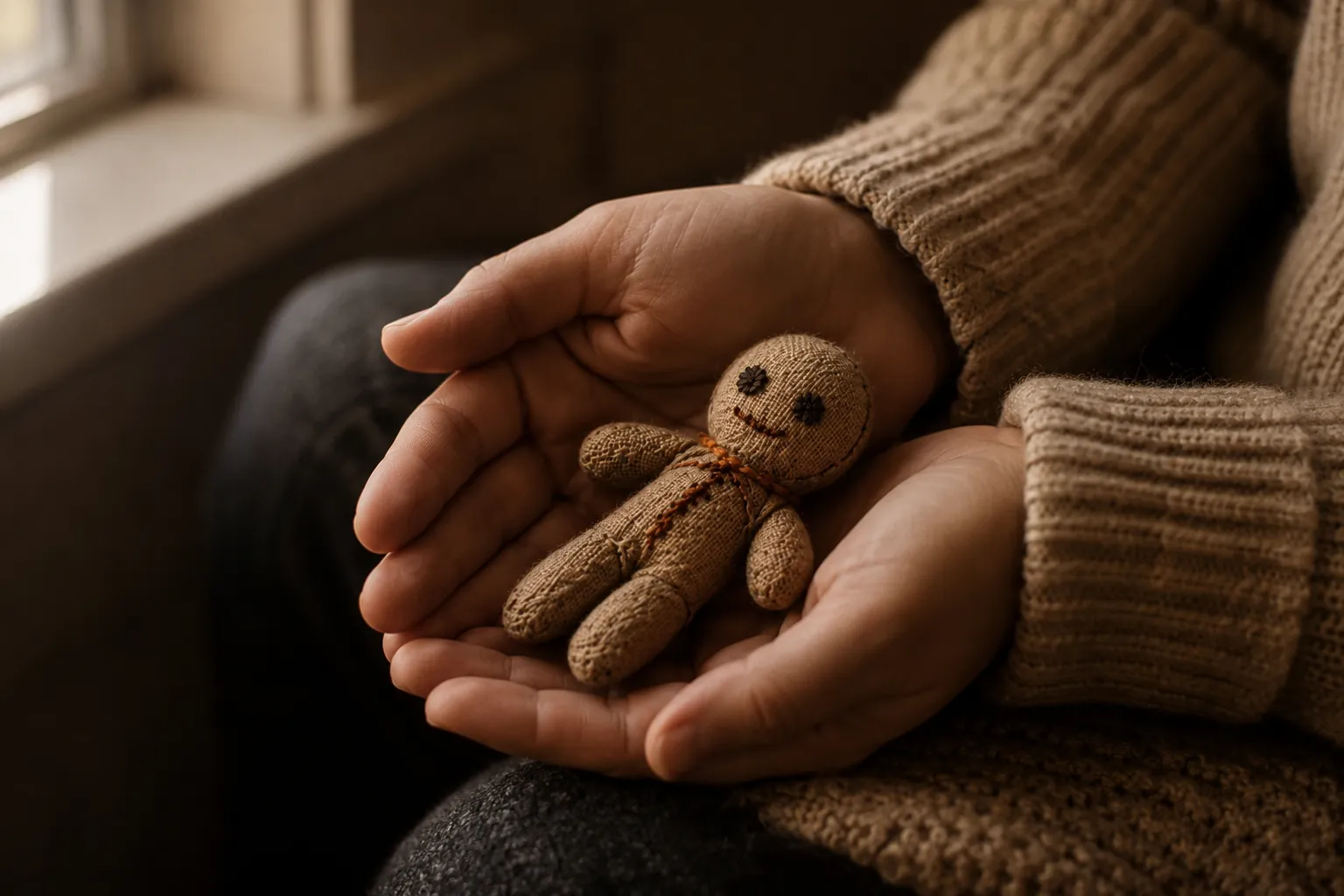 A Voodoo Vodka linen poppet kept in the wild — a #PourWithPurpose keepsake still.